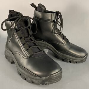 JOHN ELLIOTT Size 7 Black Faux Leather Lace-Up Tread Sole Ankle Boots